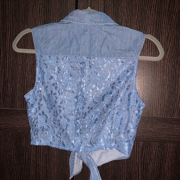 Denim Lace back Tie- Front Crop Top - Picture 2 of 5